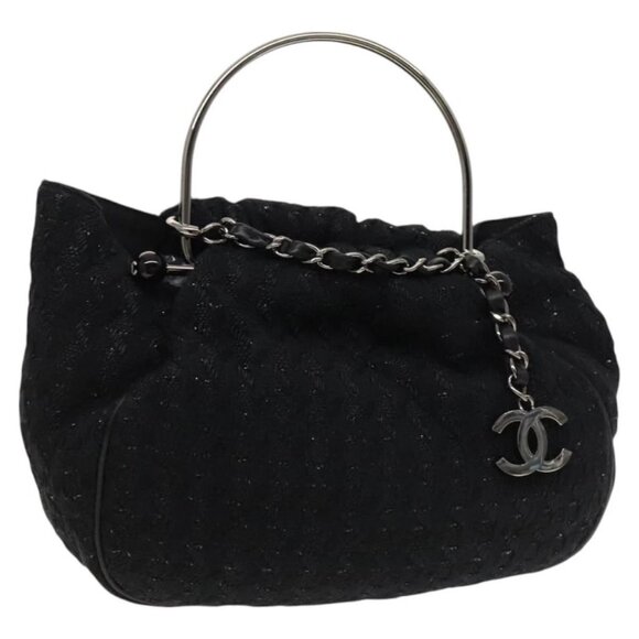 CHANEL Hand Bag Tweed Black Silver CC Auth - Picture 1 of 15